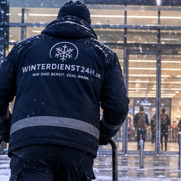Mitarbeiter in Winterdienst24h Einsatzjacke beim Räumen